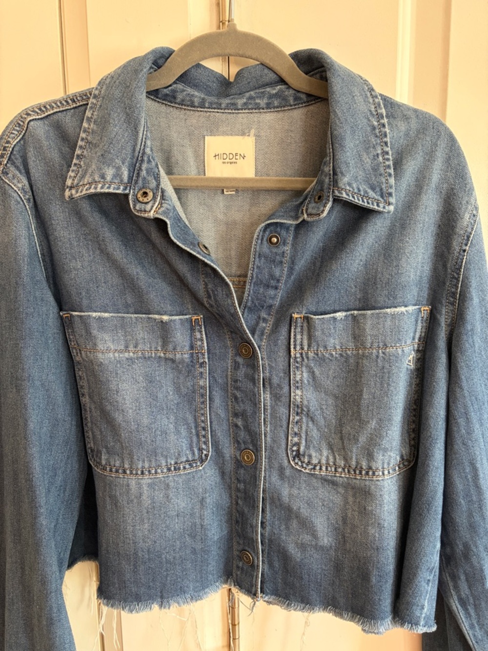 Hidden Denim Button-Up Shirt Jacket - Light Blue